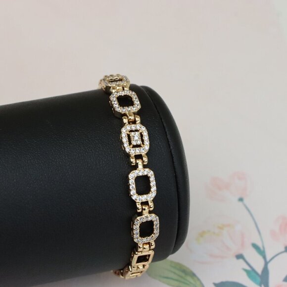 "Elegant Rose Gold Bracelet with Paved Square Links, 7.5 Inch, XPBL0896 - Picture 9 of 12